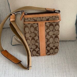 Coach Tan and Brown Signature Messenger Bag